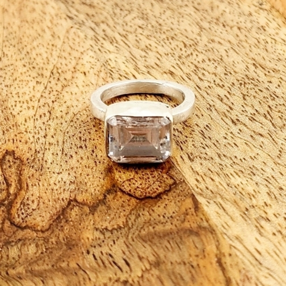 CUBIC ZIRCONIA CLEAR CRYSTAL RING HANDMADE STERLING SILVER WOMENS SIZE 5.5
